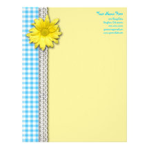 Yellow Daisy Turquoise White Gingham Customized Letterhead