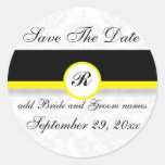 Yellow Damask Monogram Save The Date Reminders Sticker