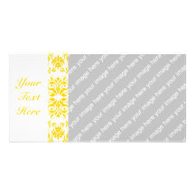 Yellow Damask Pattern Customized Photo Card