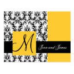 Yellow Damask Save the Date Wedding Announcement Post Card