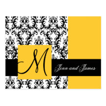 Yellow Damask Save the Date Wedding Announcement Post Card