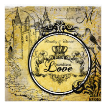 Yellow Damask Unconditional Love Wedding Invite
