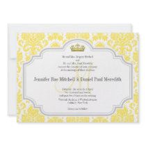 Yellow Damask Wedding Invitations Monogram M