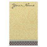 Yellow  Damask with Black and White Polka Dots Custom Stationery