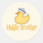 Yellow Duck Middle Brother Round Stickers