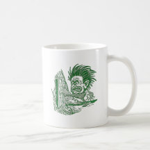 Yellow Dwarf Kicks Open Door in Tree Trunk Mugs