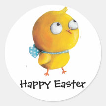 Yellow Easter Chicken with ribbon Round Stickers