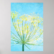 Yellow Fennel Flowers on Blue Poster Print