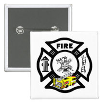 Yellow Fire Truck Rescue Pinback Buttons