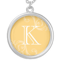 Yellow flourish initial monogram letter charm necklaces