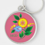 Yellow flower honeysuckle pink monogram keychain