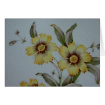 Yellow Flowers on Crackled Vintage Plate Card