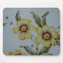 Yellow Flowers on Crackled Vintage Plate Mouse Pads