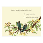 Yellow Flowers Teal Vintage Birds Response Card Postcards