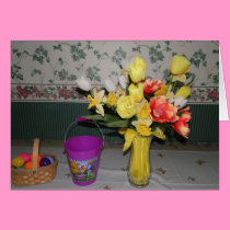 Yellow Flowers Vase & Easter Decorations cards