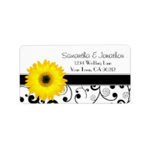 Yellow Gerbera Daisy Black Scroll Address Label
