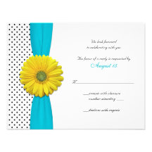 Yellow Gerbera Daisy Polka Dot Reply Card Invite