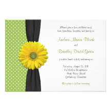 Yellow Gerbera Daisy Polka Dot Wedding Invitation