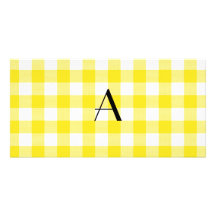 Yellow gingham pattern monogram photo card template