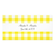 Yellow gingham pattern wedding favours personalized photo card