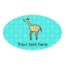 Yellow giraffe on turquoise oval stickers