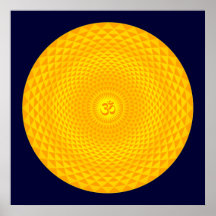 Yellow Golden Sun Lotus flower meditation wheel OM Poster