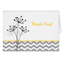 Yellow, Gray, White Floral, Chevron Thank You Card