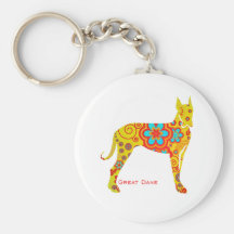 Yellow Great Dane Keychains