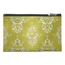 Yellow Green Victorian Retro Floral Damask Travel Accessory Bag