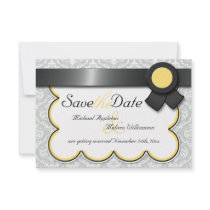 Yellow & Grey Damask Save the Date Announcements