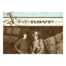 Yellow & Grey Funky Swirls Wedding RSVP Announcement