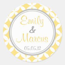 Yellow & Grey Quatrefoil Favour Sticker
