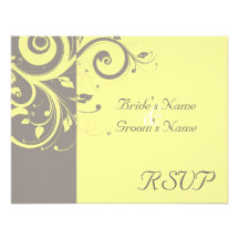 Yellow, Grey Reverse Swirl Wedding Matching RSVP Personalized Invitation