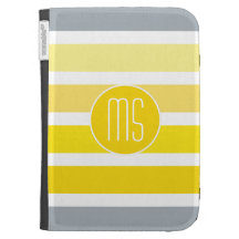 Yellow Grey Stripes Monogram Kindle 3G Cases