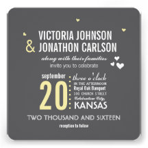 Yellow Grey Trendy Geometric Typography Wedding Custom Invitations