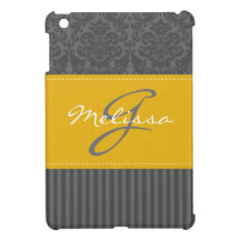 Yellow, Grey, White Striped Damask iPad Mini Case