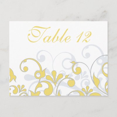 Table Cards  Wedding on Yellow  Grey    White Wedding Table Cards Post Card At Zazzle Ca