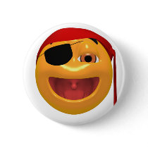 Yellow happy pirate wearing a eye patch pinback buttons