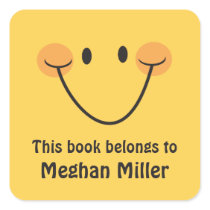 Yellow happy smile bookplate stickers/book labels