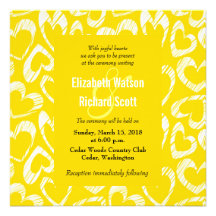 Yellow hearts wedding invitation