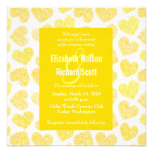 Yellow hearts wedding invitation