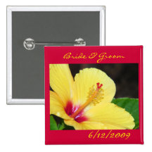 Yellow Hibiscus Bride & Groom Buttons