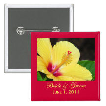 Yellow Hibiscus Bride & Groom Buttons