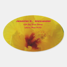 Yellow Hibiscus Flower Address LAbel Sticker
