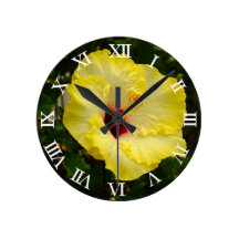 Yellow Hibiscus Flower Round Wall Clocks