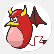 yellow horned red devil bat round sticker