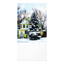 Yellow House in Snow Customized Photo Card