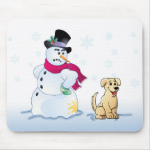 Yellow Lab Pup and Snowman Mouse Pads