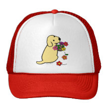 Yellow Lab Puppy Flower Basket Cartoon Hats