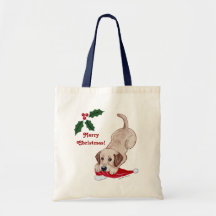 Yellow Lab Puppy with Santa Hat Tote Bag